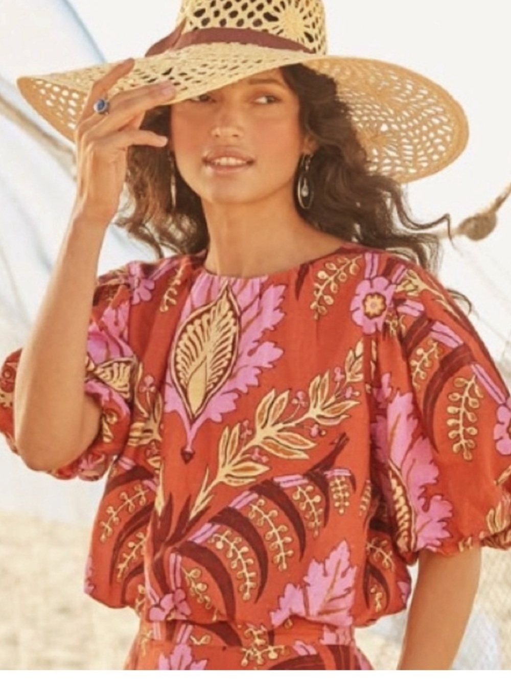 Sundance Verenia Linen Puff Sleeve Top Medium